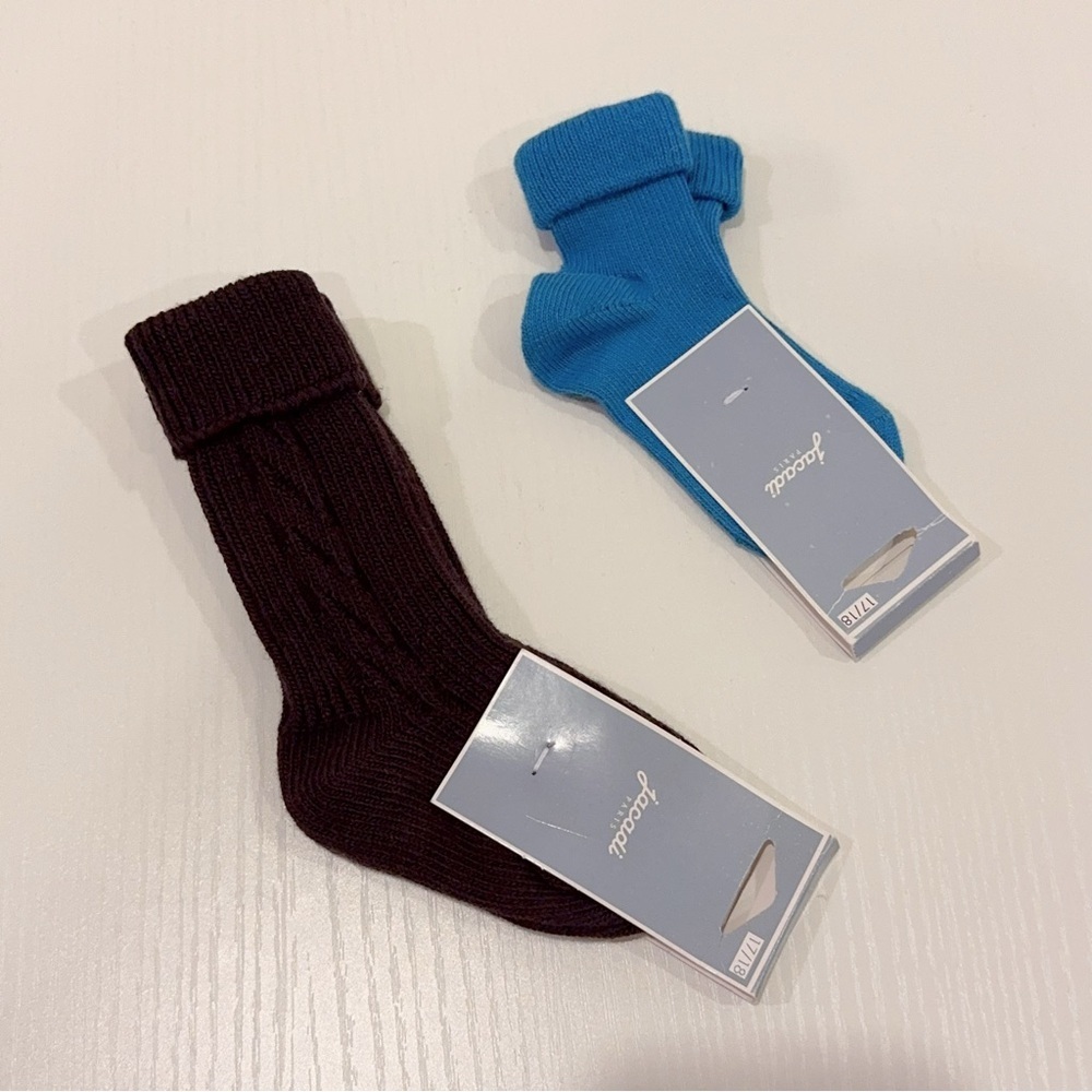 2 Pairs of Jacadi Cotton Blend Winter Socks Size 17-18 NWT